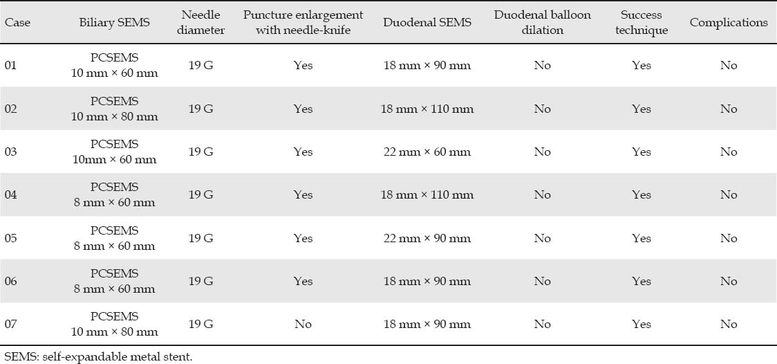 Description of SEMS placement in biliary and duodenal obstruction correlated with additional technique features