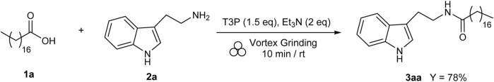 Synthesis of N-stearoyl tryptamine 3aa under mechanochemical conditions.