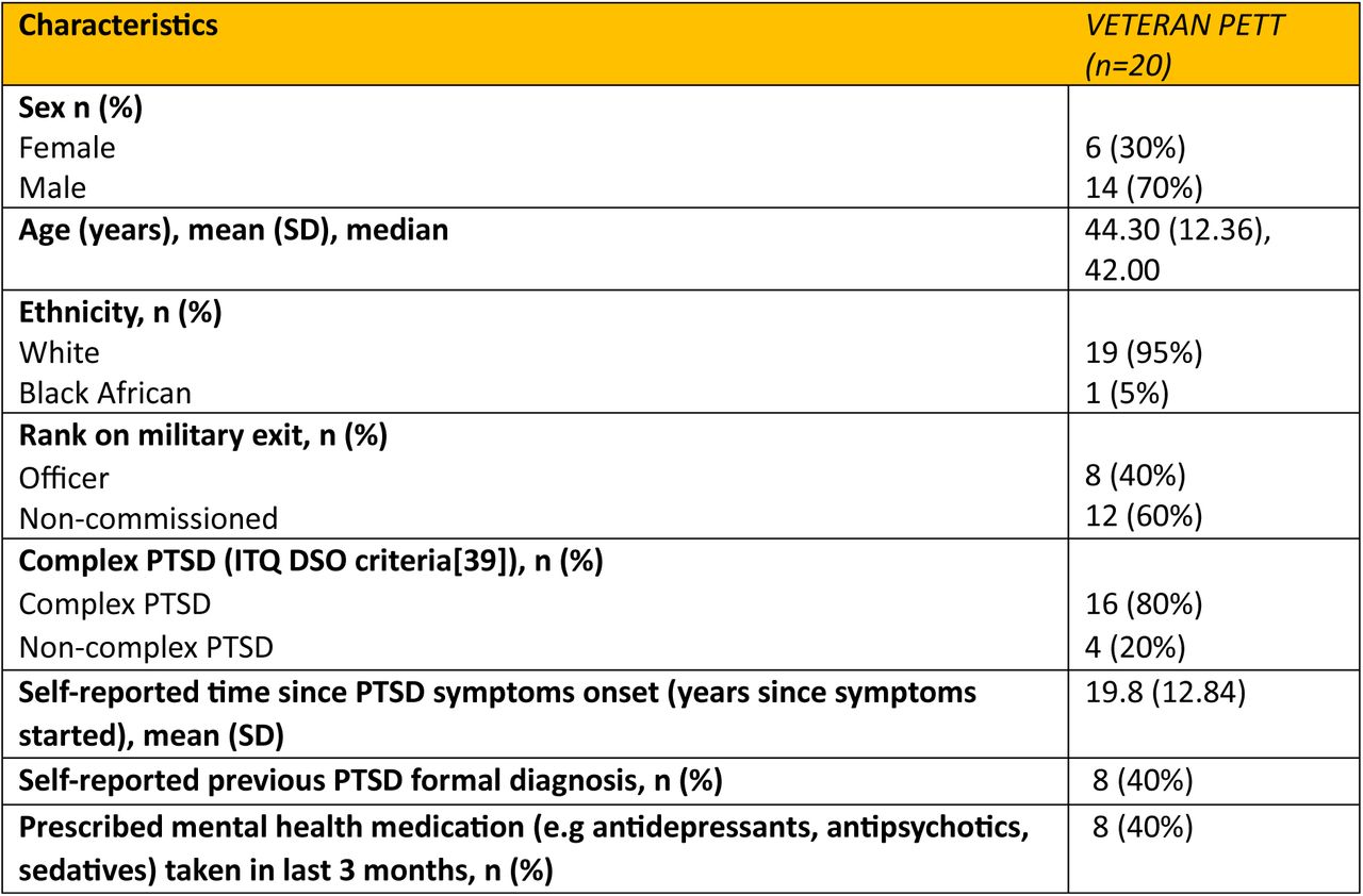 VETERAN PETT Participant characteristics