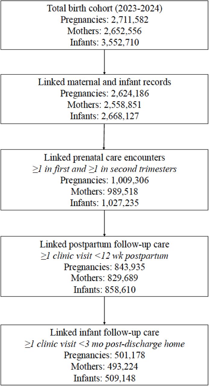 Linked, longitudinal birth cohort selection.