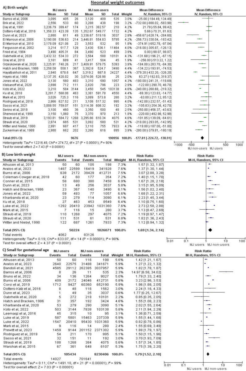 Meta-analysis of neonatal outcomes related to birth weight
