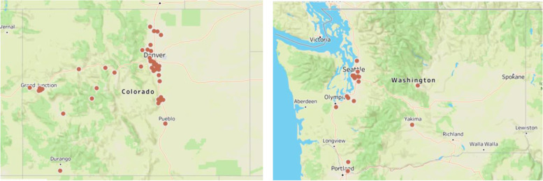 Location of participants by zip code in Colorado and Washington