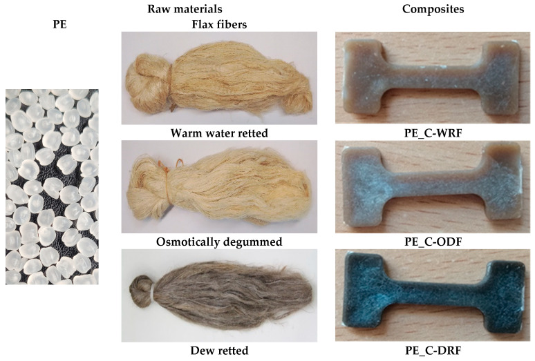 View of raw materials and flax fiber-reinforced composites.