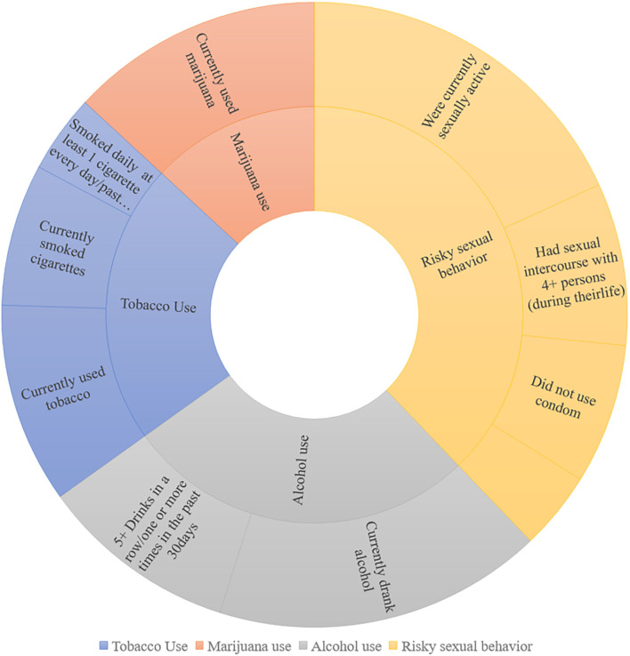 Sunburst of specific risk behaviors of YRBSS 2013 survey.