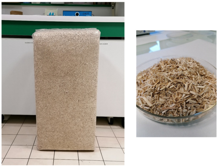 Chènevotte or hemp shives from a French agricultural cooperative (Eurochanvre, Arc-les-Gray, France).