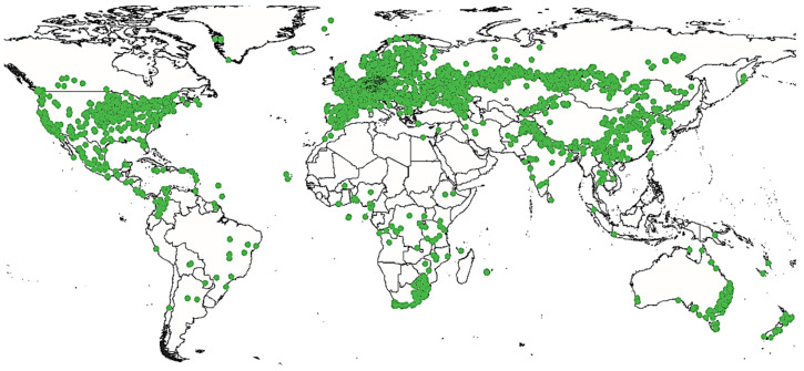 Geographic distribution of Cannabis sativa L.