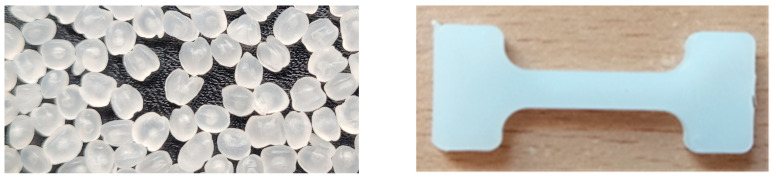 View of raw materials (PE) and polyethylene sample (PE_C).