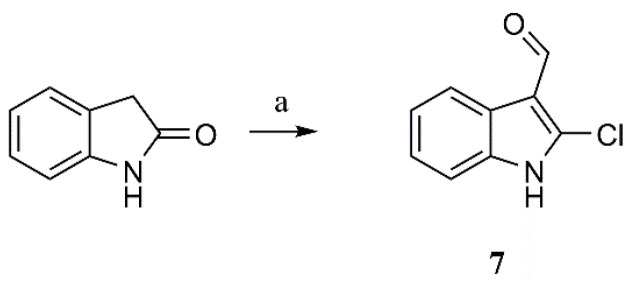 Synthesis of 2-chloroindole-3-carbaldehyde from oxindole. Reagents and conditions: (a) POCl3, DMF, DCM, H2O.