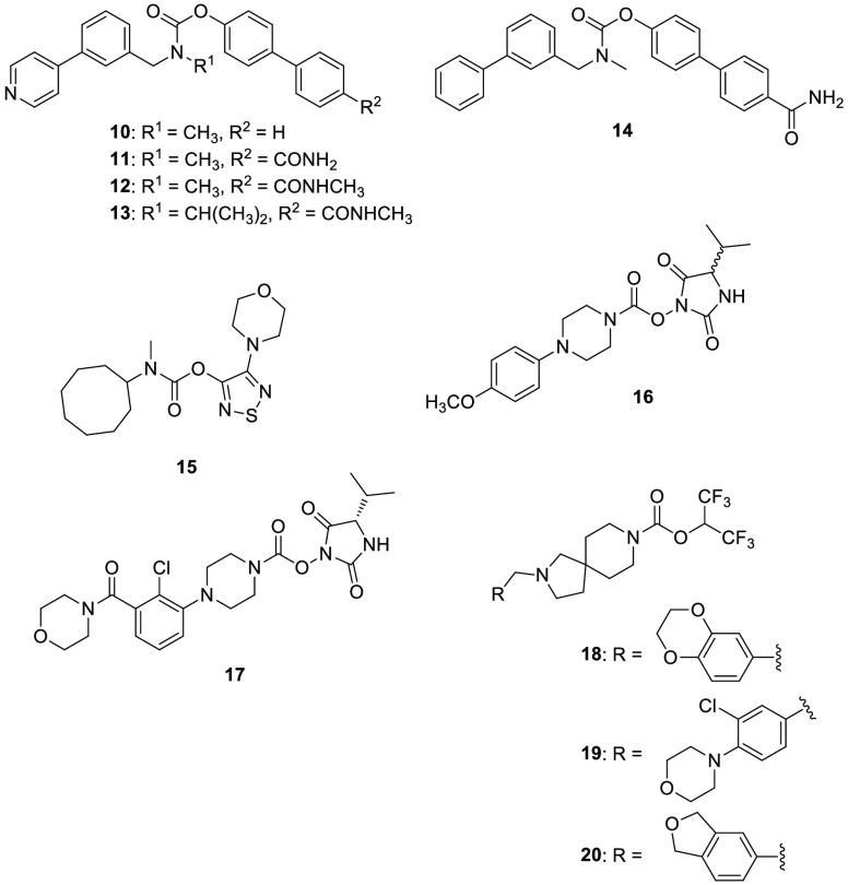 Carbamate-based ABHD6 inhibitors.