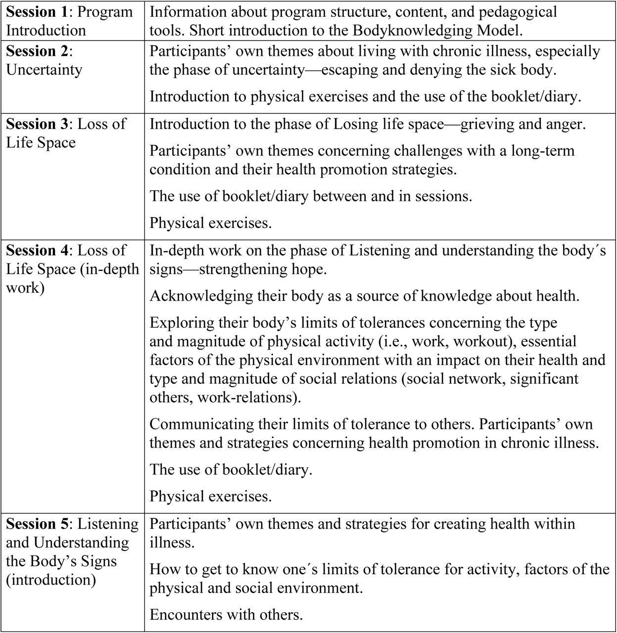 Structure, Content, Pedagogical Methods, and Tools of the Bodyknowledging Program.