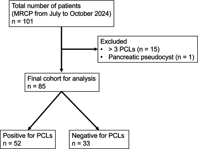 Flow diagram showing the patient selection process. PCL = pancreatic cystic lesion