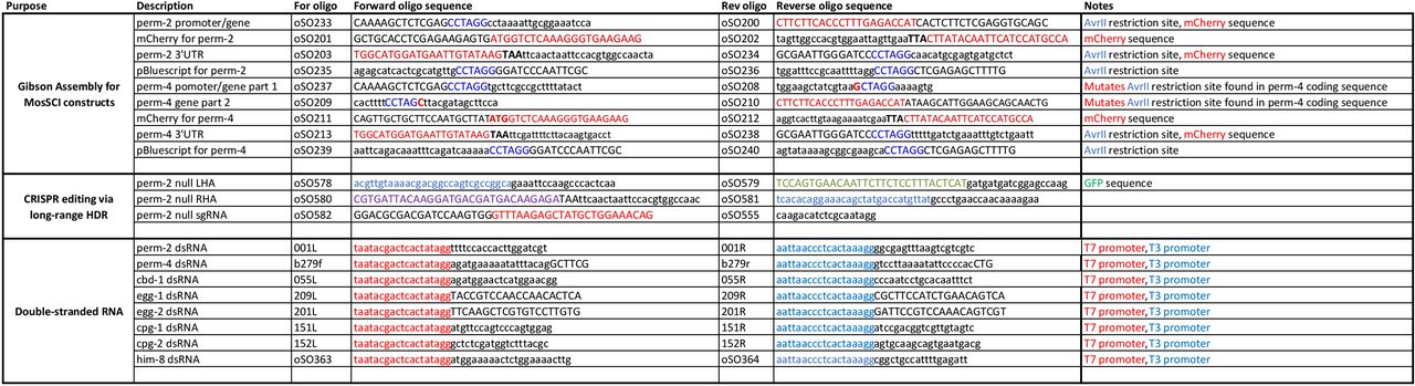 Oligos used in this study
