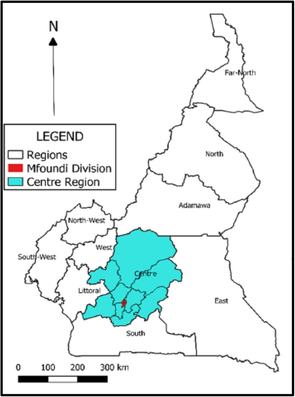 Map of Cameroon highlighting the Centre Region [16].