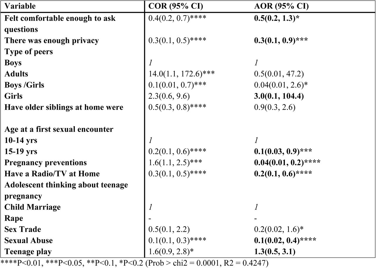 Multivariate results our adjusted variables