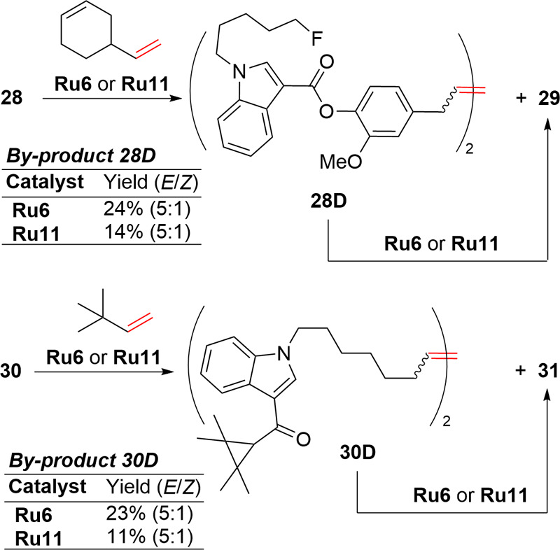 Homodimer 28D and 30D Formation Observed during CM of Cannabinoid Agonists 28 and 30; for Reaction Conditions, see Scheme 4