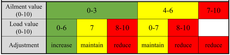 Individual training adjustment using the modified Borg scale [120] and the FITT-VP principle [43,45,59]. FITT-VP: Frequency, Intensity, Time, Type, Volume, Pattern, and Progression.