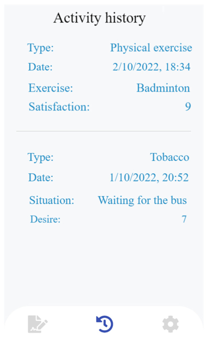 Activity history.