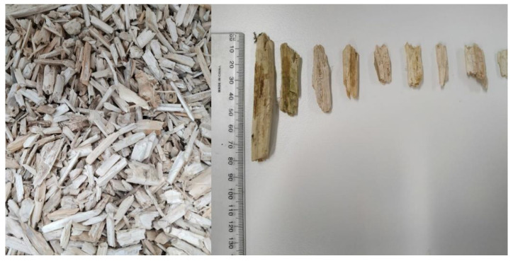 A representative sample of hemp shive purchased from the Australian hemp Manufacturing Company.