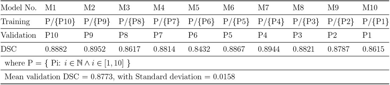 Description of Ensemble models, with DSC on corresponding validation sets