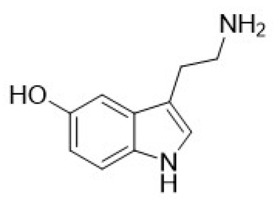 Structural formula of serotonin.