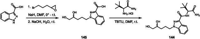 Synthesis of dihydrodiol metabolite (145) from pentenyl side‐chain oxidation of ADB‐4en‐PINACA.