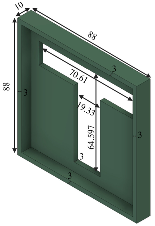 Dimensions of the mask with a T-shaped opening (unit: mm).