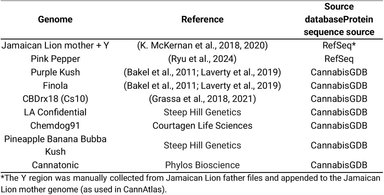 Cannabis varieties used in MADS-box analysis.