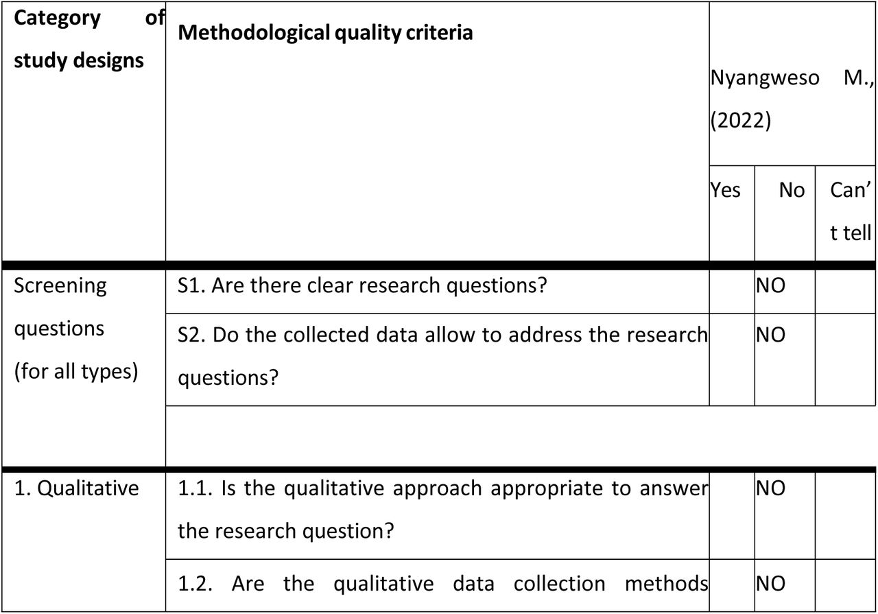 Mixed Methods Appraisal Tool (MMAT), version 2018 -