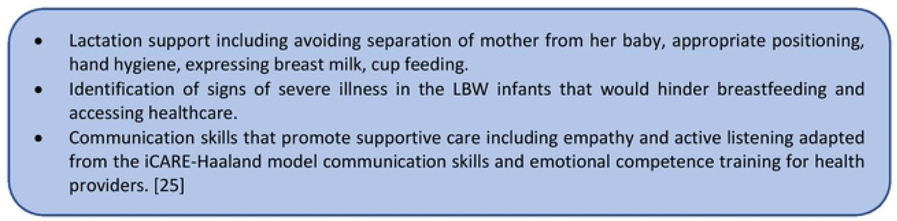 Key components of the training package for peer-mothers