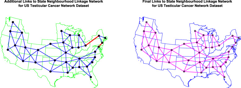 Choropleth Map of state neighbourhood links (A) edited and (B) final