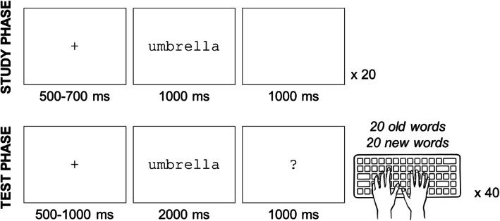 Time course of one trial during the study phase and the test phase