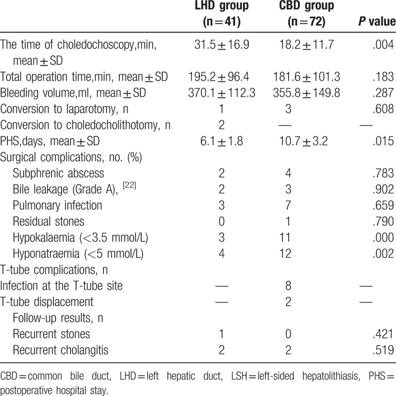 Perioperative and Follow-up Outcomes of the 113 LSH Patients.