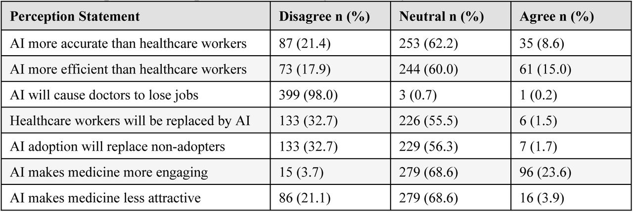 Perceptions of AI performance and job security (N = 407).