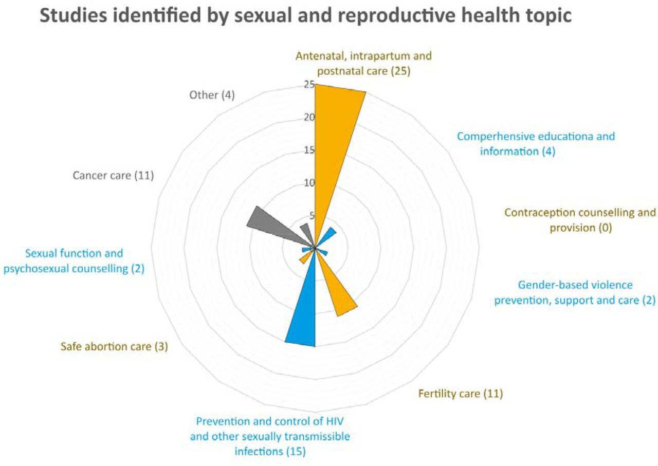 Men’s experiences in sexual and reproductive healthcare in the Nordic countries. Number of studies identified grouped by sexual and reproductive health topics.