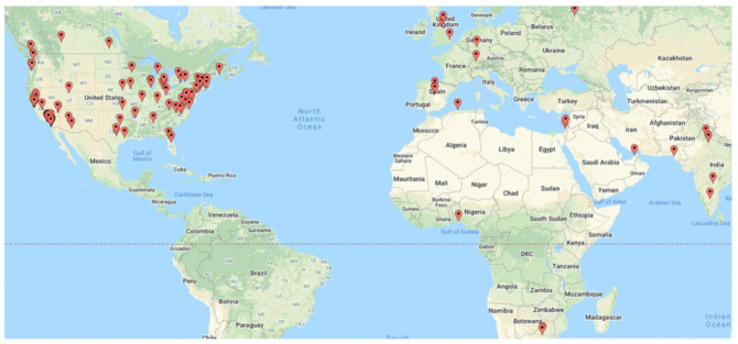 Locations of survey participants.