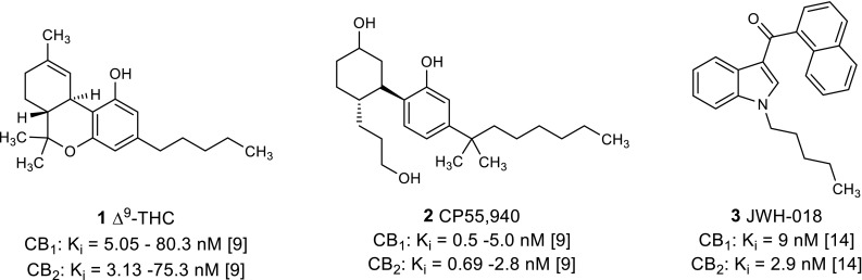 Structures and affinities of standard CB receptor agonists