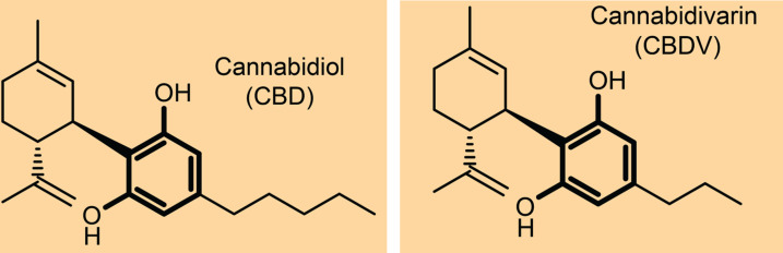 Chemical structure of CBD and CBDV.