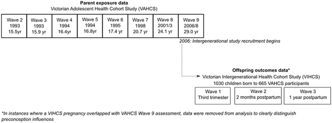Study design for parent exposure and offspring outcomes.