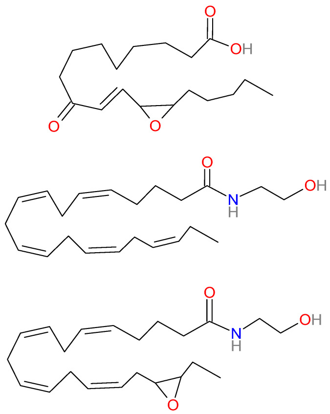 From top to bottom are shown the chemical structures of EKODE, EPEA, and 17,18-EEQ-EA.