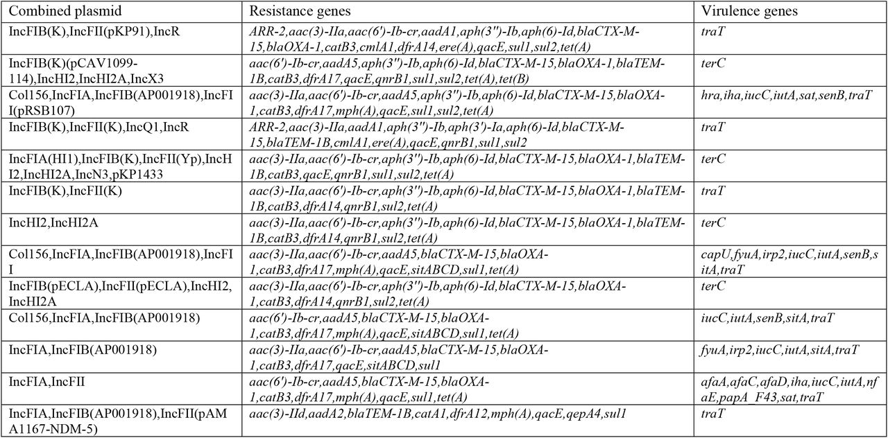 Combined plasmids mediating both resistance and virulence genes