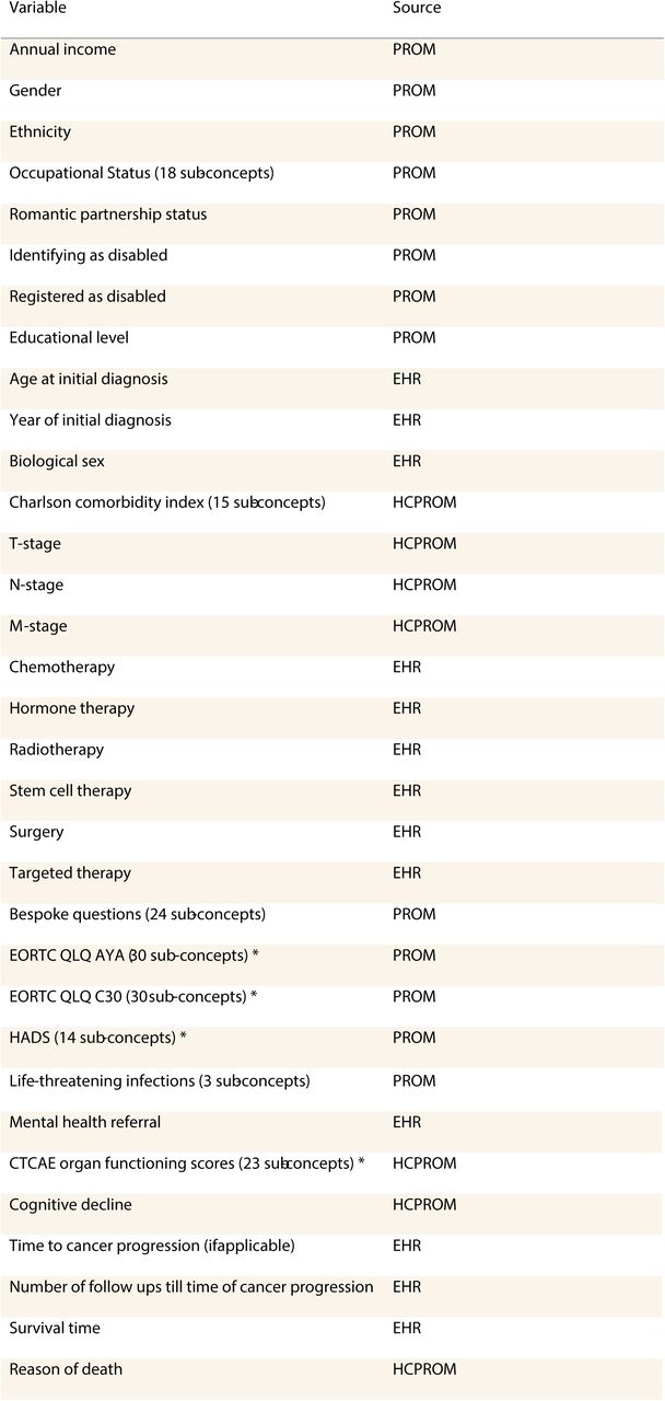 Overview of AYA cancer relevant concepts compiled through a literature review, qualitative interviews, and a three-round Delphi procedure with AYA cancer stakeholders.