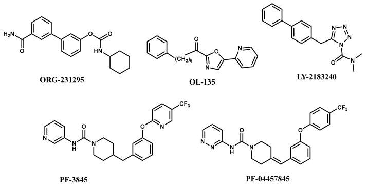 Examples of reported Fatty Acid Amide Hydrolase (FAAH) inhibitors