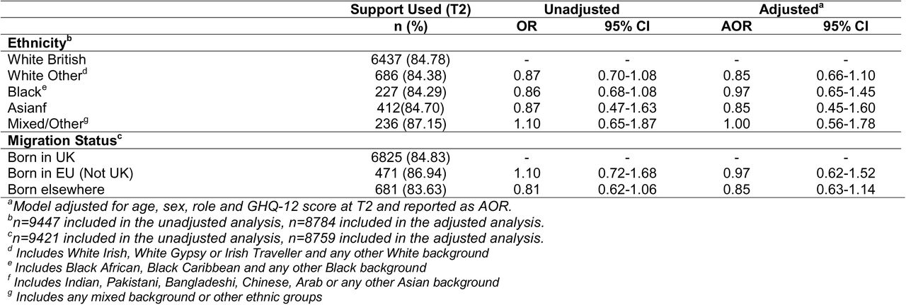 Variations in support programme use by ethnicity and migration status.