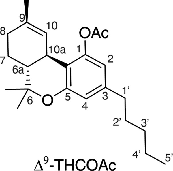 Structural formula and atom numbering of Δ9-THC acetate.