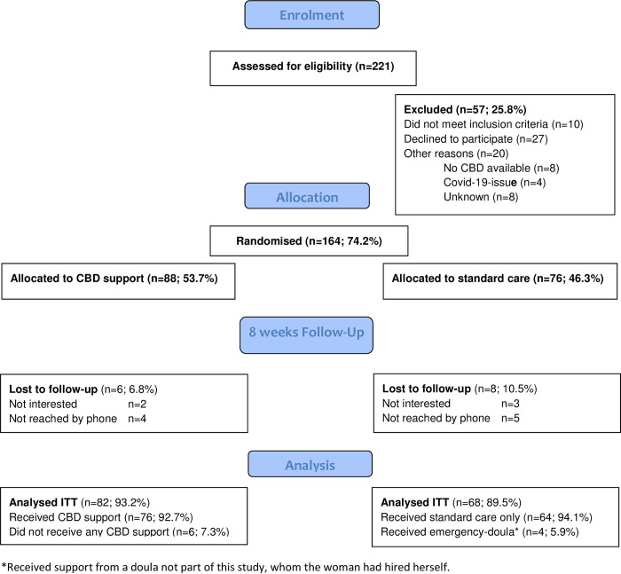 Flowchart of the trial enrolment, allocation, follow-up and analysis.