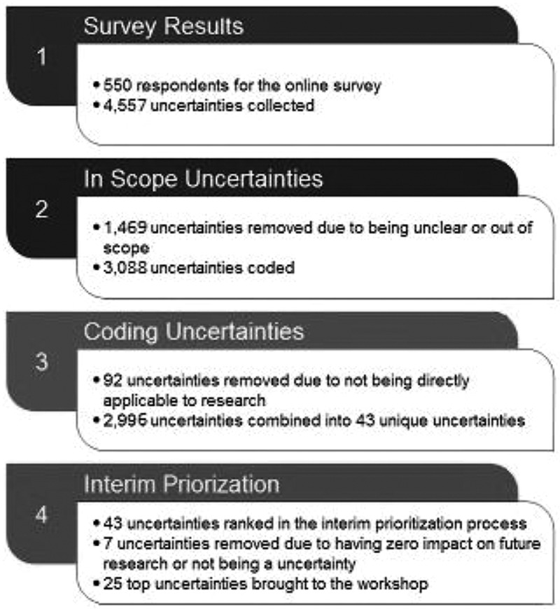 Process of combining and prioritizing management uncertainties for fibromyalgia.
