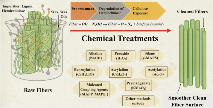 Schematic illustration of the chemical treatments on natural fiber.