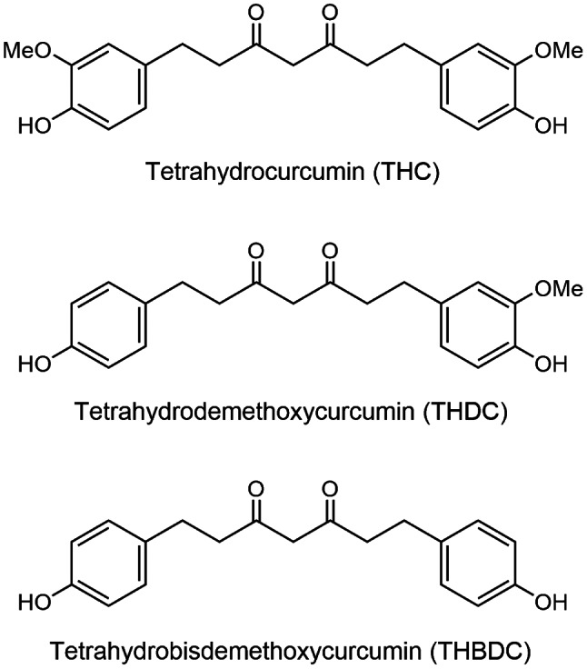 Tetrahydrocurcumin, tetrahydrodemethoxycurcumin, and tetrahydrobisdemethoxycurcumin