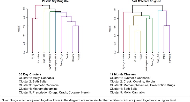 Cluster analysis of past 30-day and past 12-month drug use.