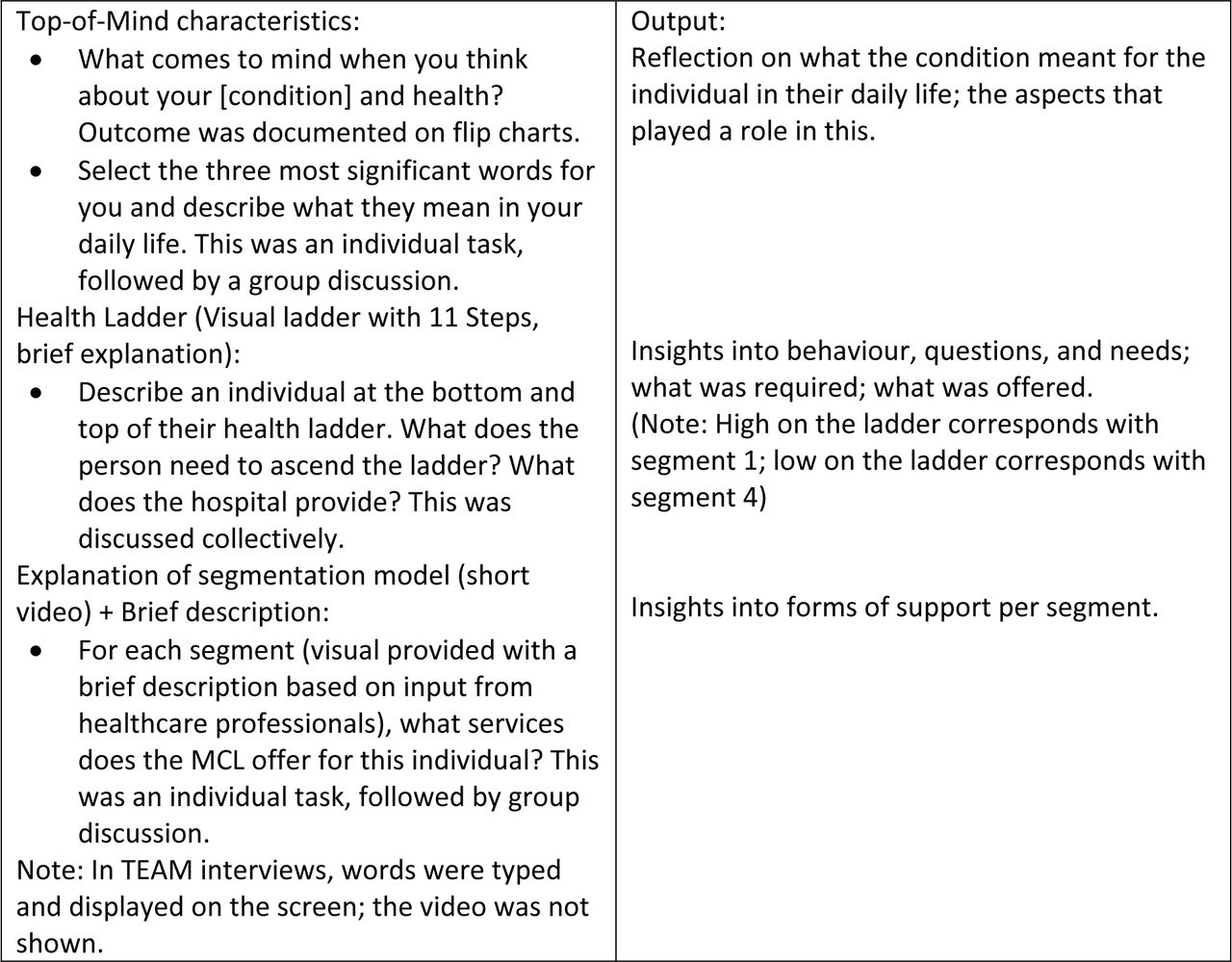 Structure of interview and output for patients with immunological disorders